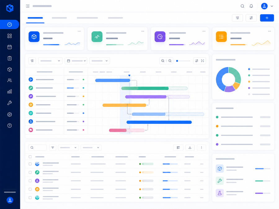 Modernized React ERP dashboard with summary cards, a schedule timeline and charts